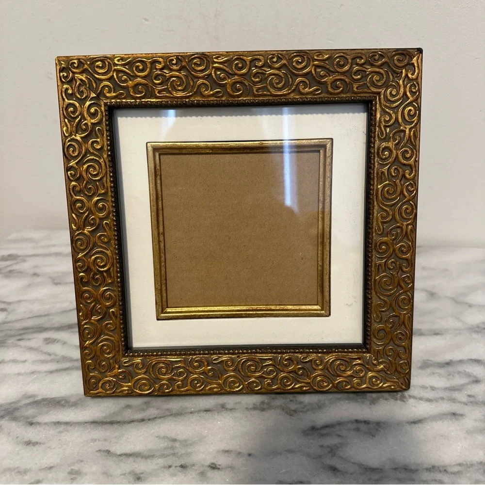 Ornate Gold Swirl Picture Frame box style fits 4x4” photo
